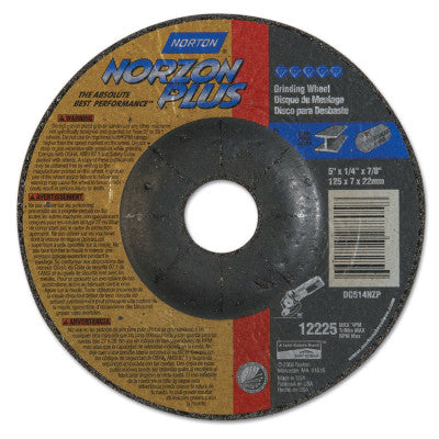 Type 27 NorZon Plus Depressed Center Grinding Wheels, 5 in Dia, 20 Grit