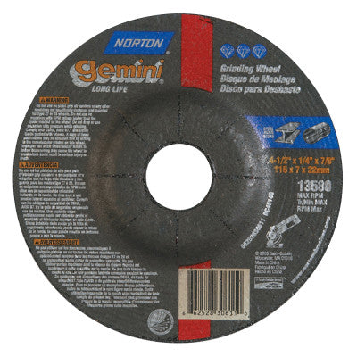 Gemini Cut-Off Wheel, Type 27, 1/4 in Thick, 4 1/2 in Arbor
