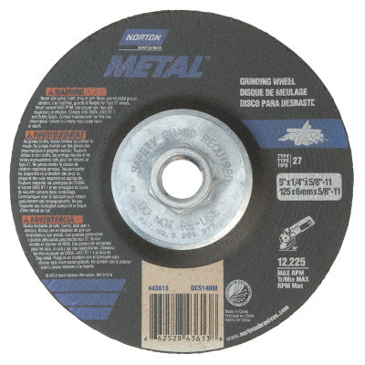 Type 27 Gemini Depressed Center Wheel, 5" Dia, 5/8" Arbor, 20 Grit