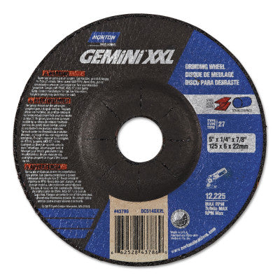 GEMiNi XXL Depressed Ctr Wheels, 5" Dia, 1/4" Thick, 7/8" Arbor, Alum Oxide