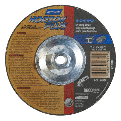 Type 27 NorZon+ Depressed Center Wheel, 7" Dia, 1/4" Thick, 5/8"-11 Arbor