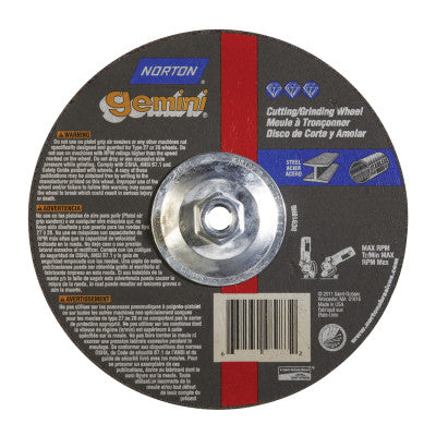 Gemini Depressed Center Wheel, 9" Dia, 0.06" Thick, 5/8" Arbor, Coarse