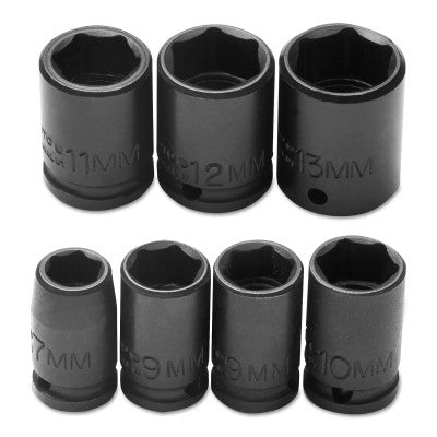Torqueplus 7 Piece Metric Impact Socket Sets, 1/4 in, 6 Point