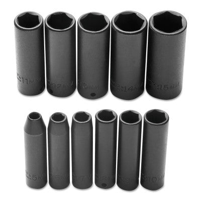 Torqueplus 11 Piece Metric Deep Impact Socket Sets, 1/4 in, 6 Point