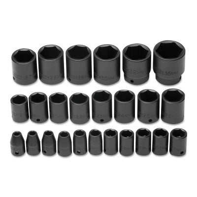 Torqueplus 25 Piece Metric Impact Socket Sets, 1/2 in, 6 Point