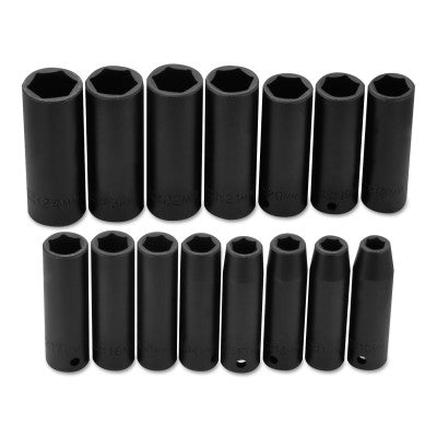 Torqueplus 15 Piece Metric Deep Impact Socket Sets, 1/2 in, 6 Point