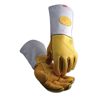Deer Grains Gloves, Genuine American Deerskin; Wool, Medium, Gold