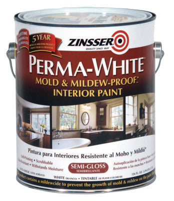 Perma-White Mold and Mildew Proof Interior Paints, 1 Gal Can, White, Semi-Gloss