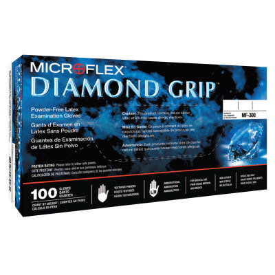 Diamond Grip Disposable Gloves, Latex, Finger-2 mm; Palm-16 mm, Small, Natural