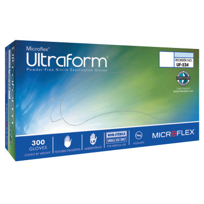 Ultraform Disposable Gloves, Nitrile, Finger - 8 mm; Palm - 6 mm, Medium, Blue