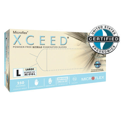 XCEED Exam Gloves, Nitrile, Beaded Cuff, Large, Blue