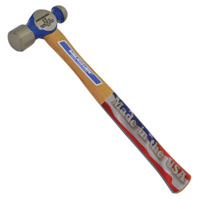 Ball Pein Hammer, Straight Hickory Handle, 12 in, Forged Steel 12 oz Head