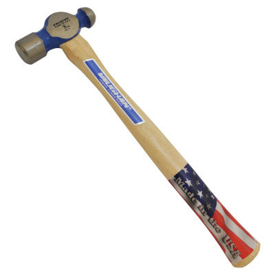 Ball Pein Hammer, Straight Hickory Handle, 11 3/4 in, Forged Steel 8 oz Head