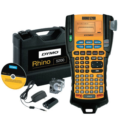 RHINO Indstrl 5200 Label Maker, w/ 3/4"x18' & 3/8"x18' Wht IND Vinyl Lbl Crtrdg