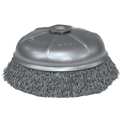 Crimped Wire Cup Brush, 6 in Dia., 5/8-11 UNC Arbor, .014 in Steel Wire
