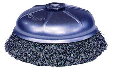 Crimped Wire Cup Brush, 6 in Dia., 5/8-11 UNC Arbor, .02 in Steel Wire