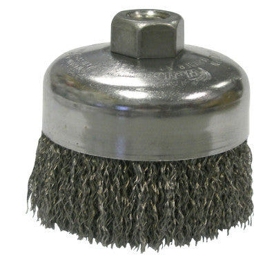 Crimped Wire Cup Brush, 4 in Dia., 5/8-11 UNC Arbor, Stainless Steel Wire