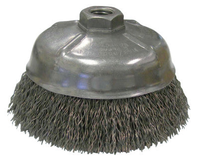 Crimped Wire Cup Brush, 5 in Dia., 5/8-11 UNC Arbor, Stainless Steel Wire