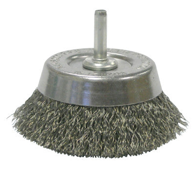 Stem-Mounted Crimped Wire Cup Brush, 2 3/4 in Dia., .0118 in Steel