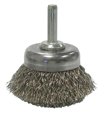 Stem-Mounted Crimped Wire Cup Brush, 1 3/4 in Dia., .0118 in Stainless Steel