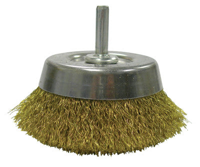 Stem-Mounted Crimped Wire Cup Brush, 2 3/4 in Dia., .0118 Brass Wire