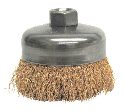 Crimped Wire Cup Brush, 4 in Dia., 5/8-11 UNC Arbor, Bronze Wire