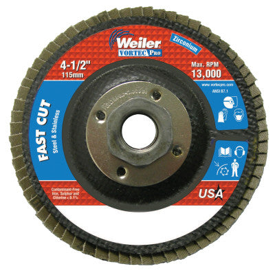Vortec Pro Abrasive Flap Discs,4.5", 36 Grit, 5/8 Arbor, 13,000 rpm, Phenolic