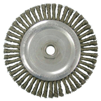 Knot Wire Wheel, 6 7/8" D x Narrow W, 1/50" Carbon Steel Wire, 9,000 RPM