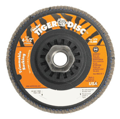 Trimmable Tiger Flap Discs, 4 1/2 in, 120 Grit, 5/8 Arbor, 13,000 rpm