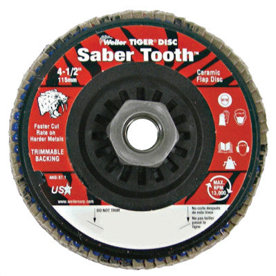 Saber Tooth Trimmable Ceramic Flap Discs, 4 1/2", 60 Grit, 5/8 Arbor, 13,000 rpm