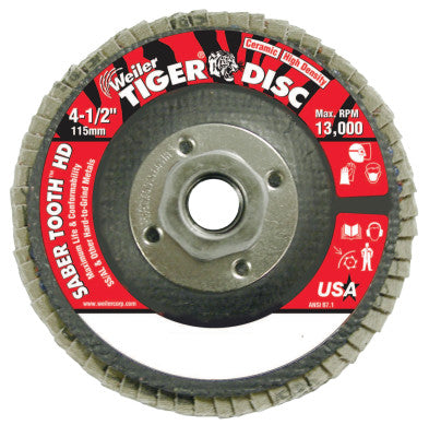 Saber Tooth Abrasive Flap Discs, Ceramic, 4 1/2 in Dia. x 5/8 in, 60 Grit