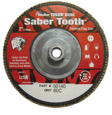 Saber Tooth Abrasive Flap Discs, Ceramic, 7 in Dia. x 5/8 in, 60 Grit