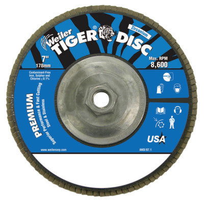 Tiger Disc Angled Style Flap Discs, 7 Dia, 120 Grit, 5/8-11 in Arbor, 8600 rpm