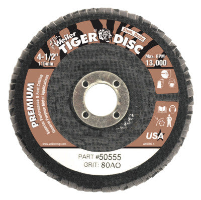 Tiger Disc Angled Style Flap Discs,4",80 Grit,5/8 Arbor,Phenolic Back,Alum Oxid