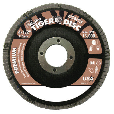 Tiger Disc Angled Style Flap Discs,4 1/2",40 Grit,7/8 Arbor,Phenolic Back,Alum