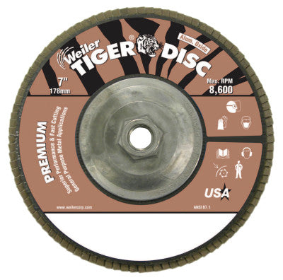Tiger Disc Angled Style Flap Discs,7",80 Grit,5/8 Arbor,Phenolic Back,Alum Oxide