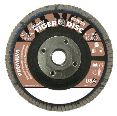 Tiger Disc Flat Style Flap Discs, 4 1/2", 40 Grit, 5/8 Arbor, Phenolic Back