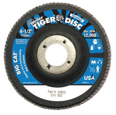 Big Cat High Density Flat Style Flap Discs, 4.5", 80 Grit, 7/8 Arbor, 12,000 rpm