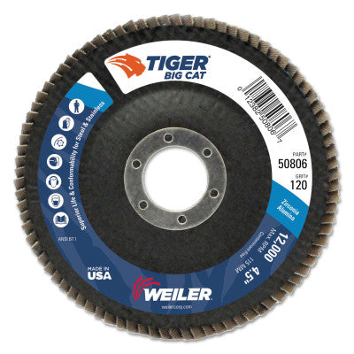 Big Cat High Density Flat Style Flap Discs, 4.5", 120 Grit, 7/8 Arbor, 12000 rpm