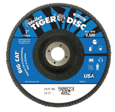 Big Cat High Density Flat Style Flap Discs, 7", 40 Grit, 7/8" Arbor, 8,600 rpm