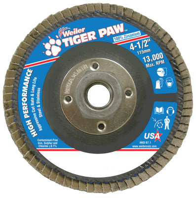 Type 29 Tiger Paw Angled Flap Discs, 4 1/2", 36 Grit, 5/8 Arbor, 13,000 rpm