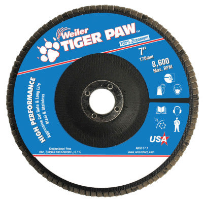 Type 29 Tiger Paw Angled Flap Discs, 7", 60 Grit, 7/8 Arbor, 8,600 rpm