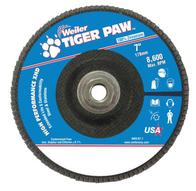 Tiger Paw Super High Density Flap Discs, 7", 40 Grit, 5/8 Arbor, 8,600 rpm