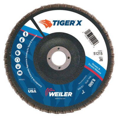 TIGER X Flap Disc, 7 in Angled, 36 Grit, 7/8 in Arbor