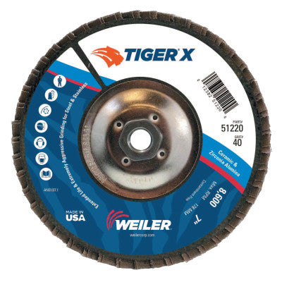 TIGER X Flap Disc, 7 in Angled, 40 Grit, 5/8 in - 11 Arbor