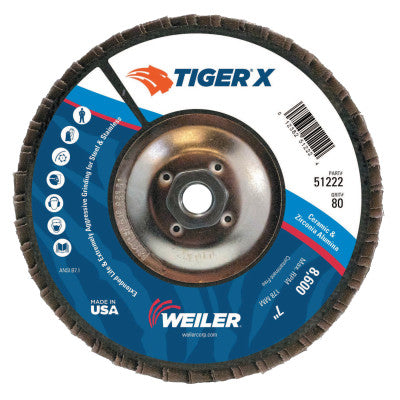 TIGER X Flap Disc, 7 in Angled, 80 Grit, 5/8 in - 11 Arbor