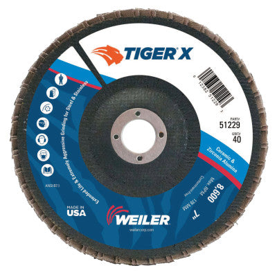 TIGER X Flap Disc, 7 in Flat, 40 Grit, 7/8 in Arbor