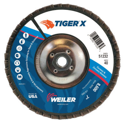 TIGER X Flap Disc, 7 in Flat, 40 Grit, 5/8 in - 11 Arbor