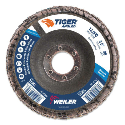 Tiger Zirconium Angled Flap Discs, 7/8 in, 80 Grit, 10 per Box