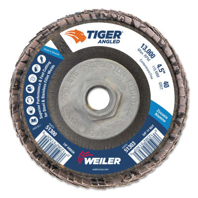 Tiger Zirconium Angled Flap Discs, 5/8 in - 11, 40 Grit, 10 per Box